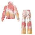thumbnail image 6 of Uorisanigo Women's 2 Piece Outfits Fall Drawstring Pullover Sweatsuits Oversized Hoodies Wide Leg Sweatpants Tracksuits Matching Sets Mock Neck Jogging Suit Lounge Sets, Pink Yellow Tie Dye, 6 of 8