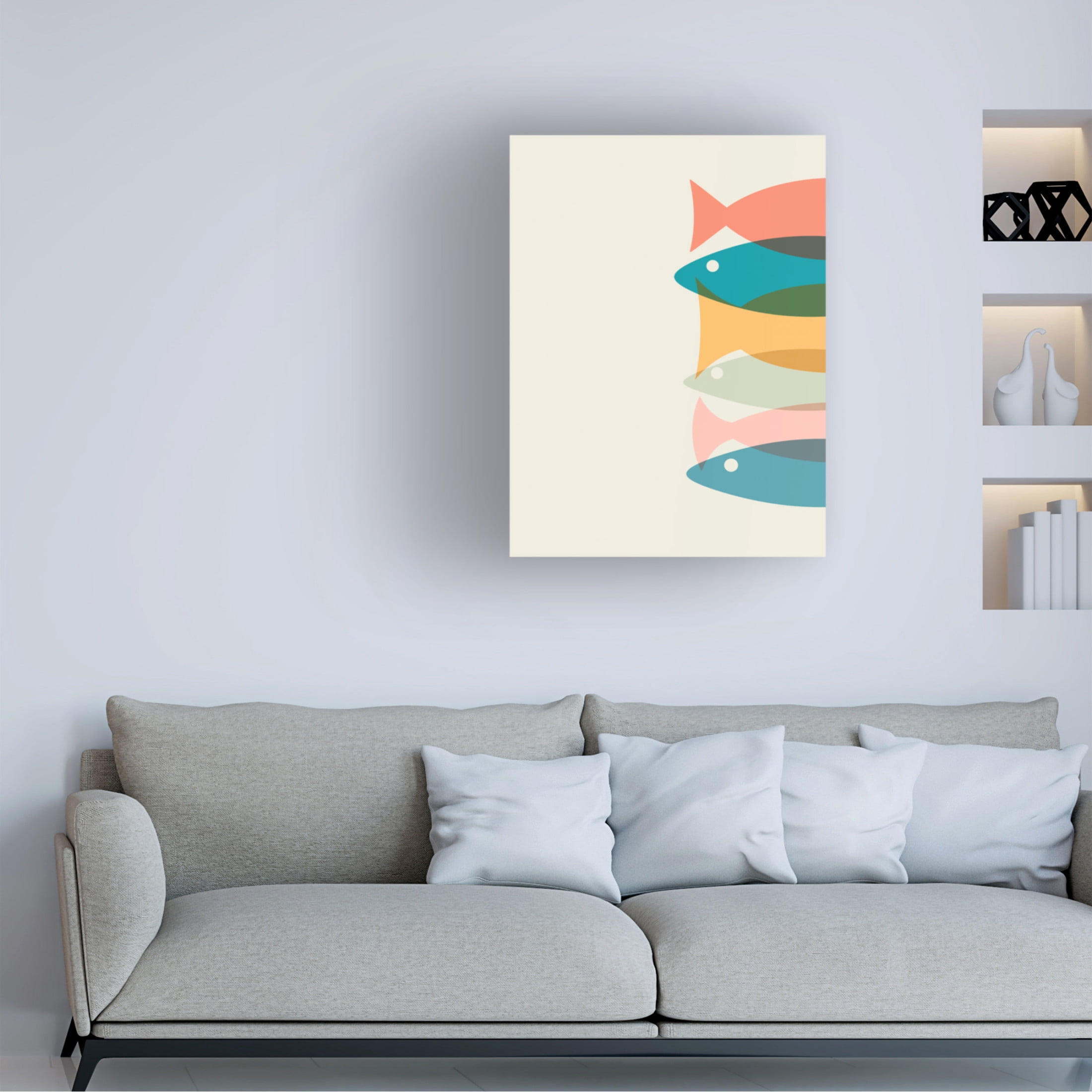 Canvas Wall Art - Tom Quartermaine 'Colorful Pastel Abstract Fish Print 1' Wall Art for Living Room, Bedroom, or Office Décor by Trademark Fine Art - 18 x 24 Inches