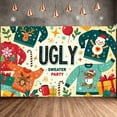 thumbnail image 3 of Festive Sweater Ugly Holiday Party Banner Decorative Design Reindeer Snowman Christmas Gift Background for Christmas Party Festive Gathering Indoor Decor, 3 of 9