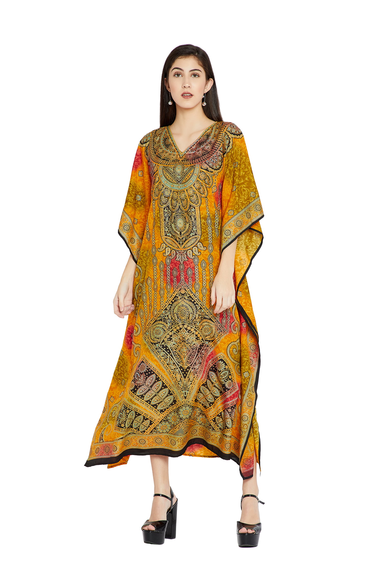 Yellow Caftans for Women Floral Plus Size Kaftan Dresses for Women's ...