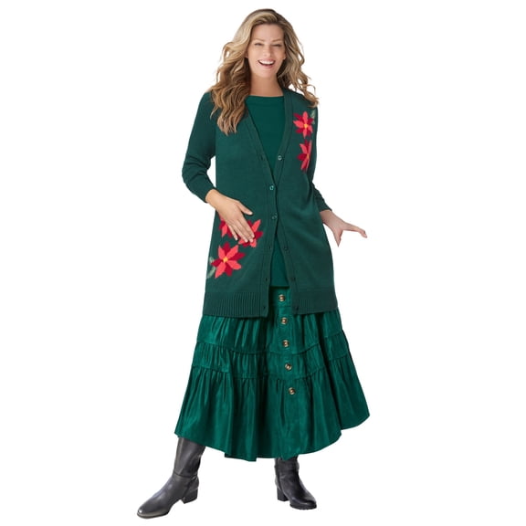 Woman Within Plus Size Holiday Motif Cardigan Sweater