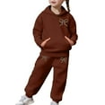 thumbnail image 6 of Girls Sweatsuit Winter Girls 2 Piece Fleece Tracksuit Hooded Long Sleeve Bow Print Top and Pants Soft Warm Fabric Playwear Cozy Youth Loungewear Kids Sweatsuit Brown 4 Years-5 Years, 6 of 7