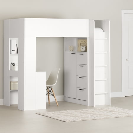 South Shore Logik  Scandinavian Loft Bed with Desk  Pure White