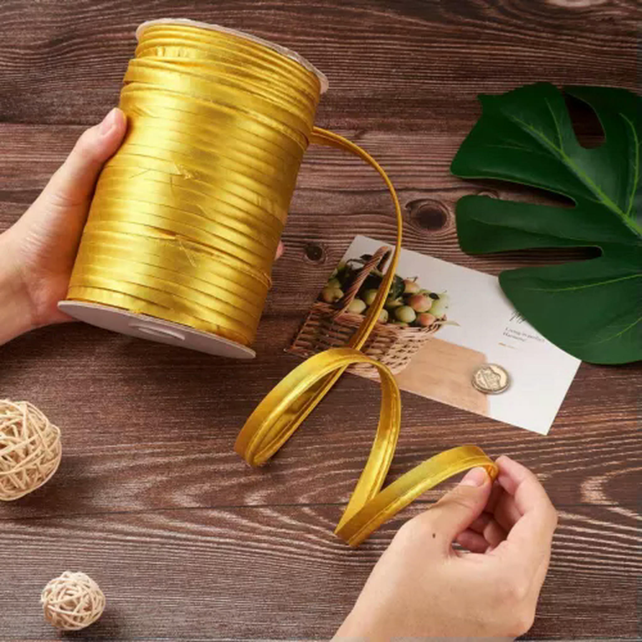 U8MO 109 Yards/roll 3/8 " Polyester Fiber Ribbons Trim Welting Cord for Clothing Sew-Gold