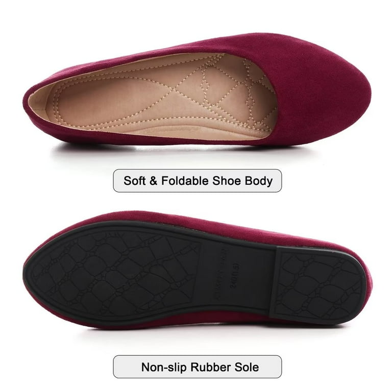 SAILING LU Suede Ballet Flats for Women Classic Basic Office Shoes Soft  Slip-ons Wine Red 210 US 9