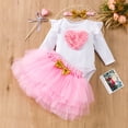 thumbnail image 2 of EnJoCho Kids Valentine'S Day Heart Print T-Shirt Romper And Skirt Set Toddler Girls Valentine's Day Fly Sleeve Flowers Romper Bow Tie Net Yarn Short Skirts Kids Headbands Outfits, 2 of 9