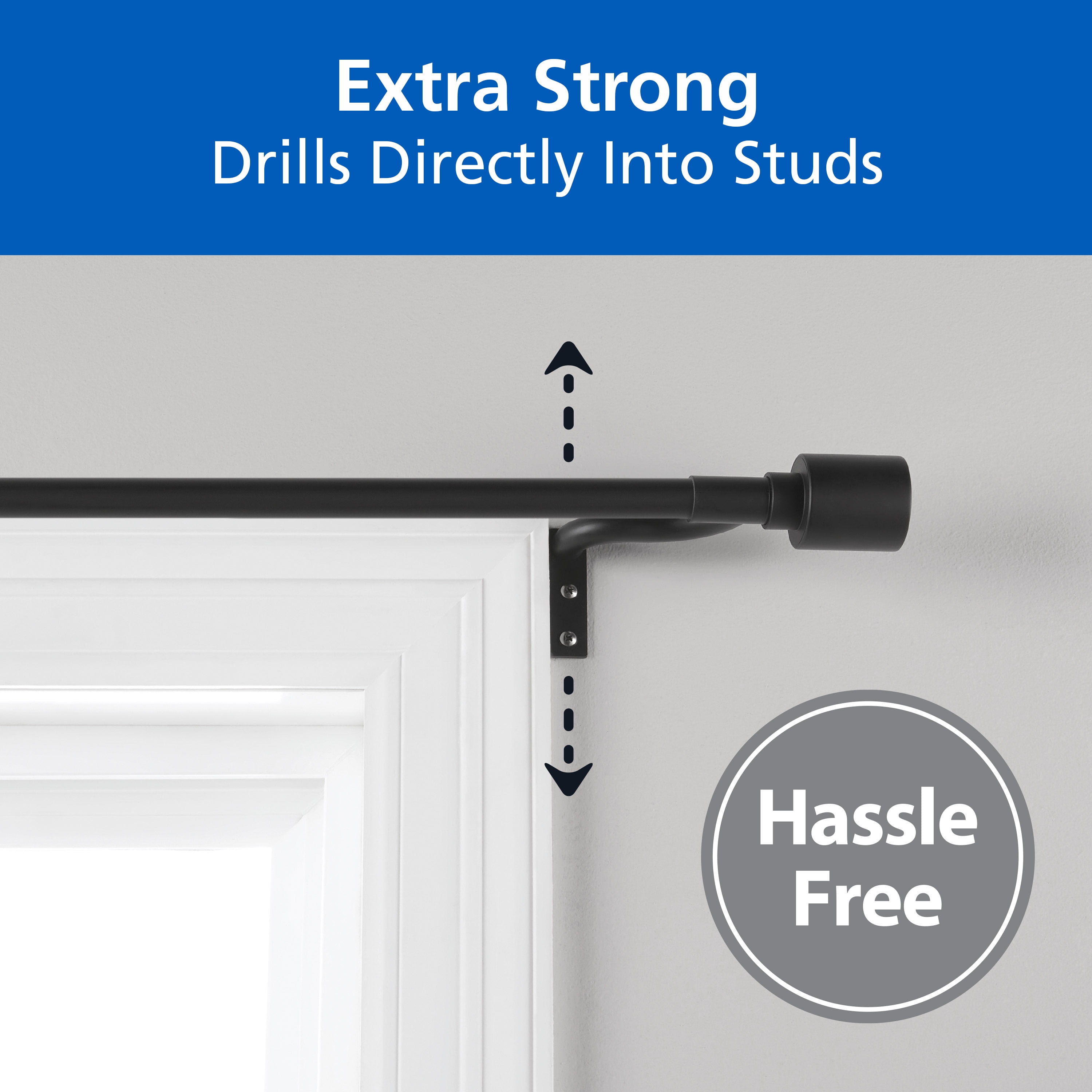 Mainstays Easy Hang Adjustable Curtain Rod, 30-84", Matte Black