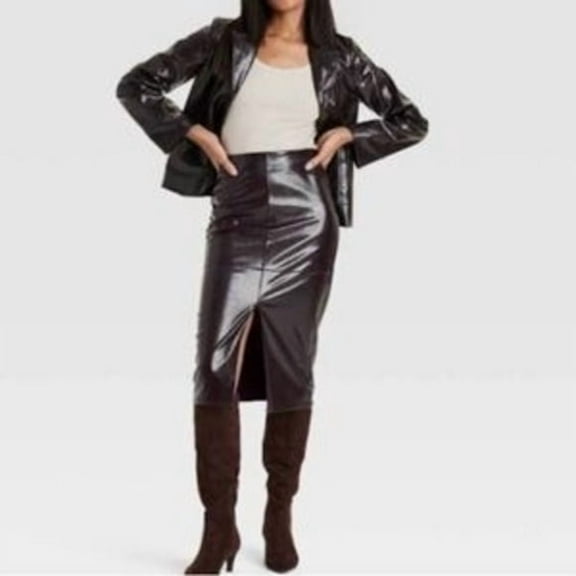 Women's Faux Leather Midi Skirt - A New Day size 4