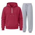 thumbnail image 5 of Women's 2 Piece Tracksuit Set Half Zip Hoodie Drawstring Kangaroo Pocket Elastic Waist High Waisted Drawstring Wide Leg Pants Plush Lined Pullover Top for Fall Winter Daily Wear Deep Red_#48 XXXL, 5 of 5