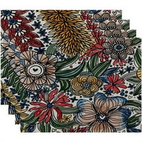 Simply Daisy 18" x 14" Zentangle Floral Floral Print Placemats, Set of 4