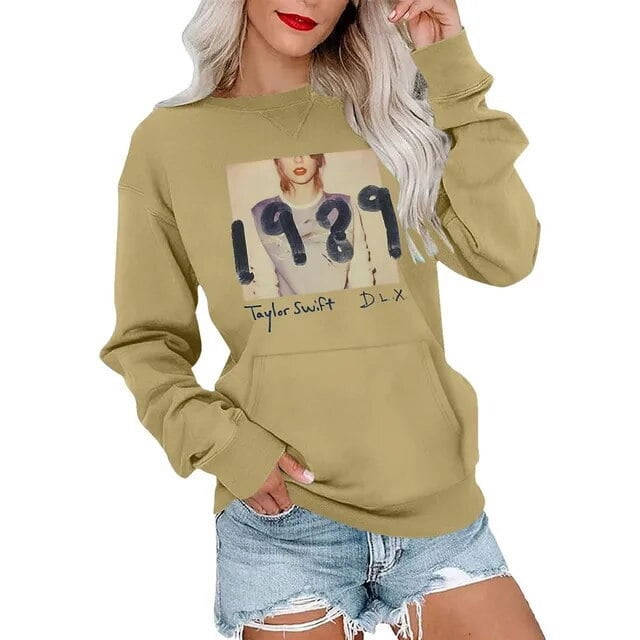 Chandails à Capuchon Chandail Taylor Blouse pour Femmes Mode 1989 Imprimé Col Rond Chandail en Molleton Chandail Tops Chemises d'Entraînement Chandails en Molleton Habillés HOEMLIN