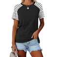 thumbnail image 2 of YOTMKGDO Short Sleeve Round Neck Shirt | Women's Patchwork Striped Color Block Loose Casual d T Shirt, summer tops for women (02# Black, S), 2 of 5