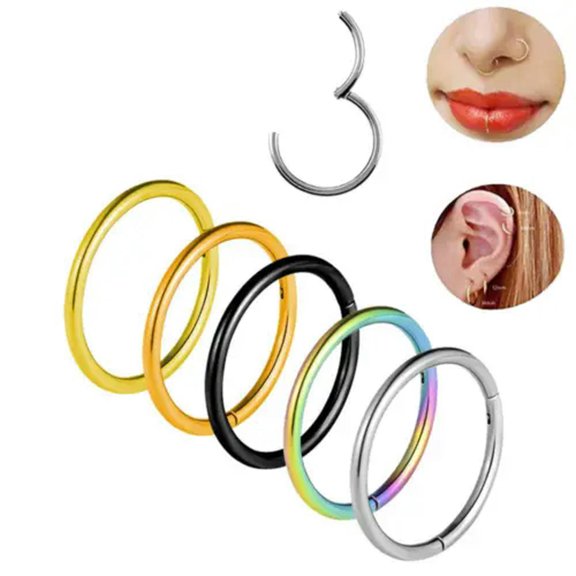 K-KED 10pcs Nose Ring Hoop Ear Ring Helix Tragus Septum Clicker Surgical Steel Ring -16G 10mm-Silver
