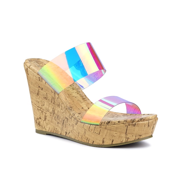 BLISSFUL STEP Sandales à Talon Compensé à Plateforme à Brides Transparentes pour Femmes Colorées 8