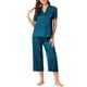 thumbnail image 2 of INSPIRE CHIC Conjuntos de Pijamas de Satén para Mujeres, Parte Superior de Botón de Manga Corta con Pantalones Capri 2 Pcs Ropa de Casa XL Azul Pavo Real, 2 of 6