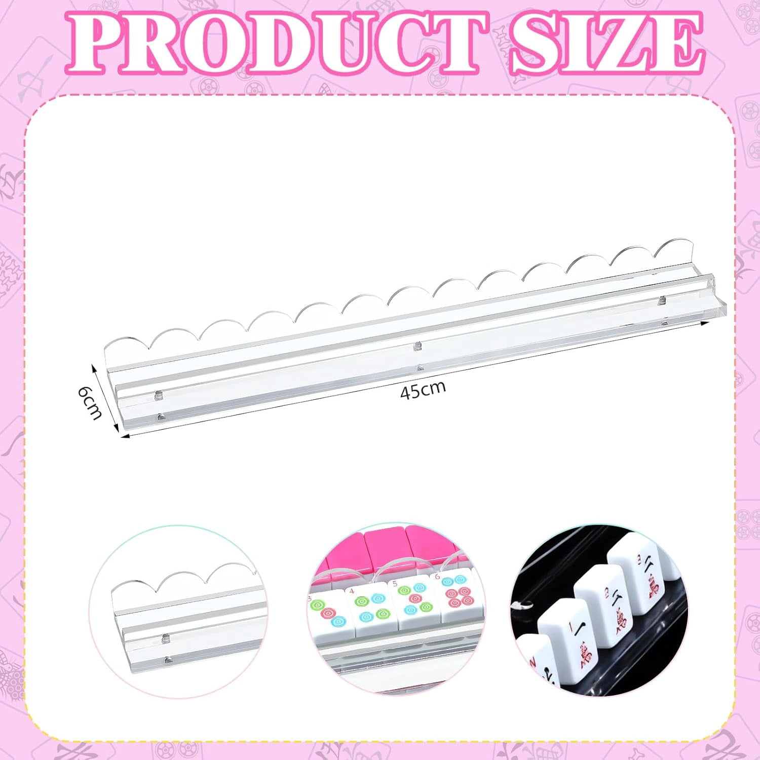 Mahjong Racks with Pushers, Set of 4 Acrylic Mahjong Racks with Magnetically Attached Mahjong Pushers, Easy to Use for Home Game Nights (Transparent)