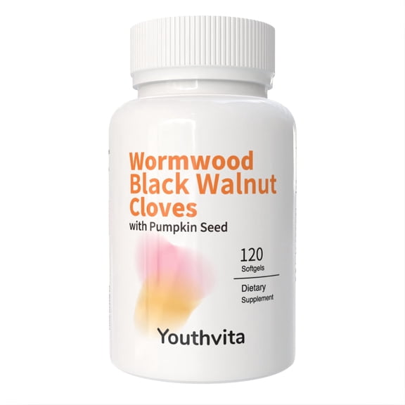 Youthvita Premium Black Walnut & Wormwood Botanical Blend Softgels with Clove & Pumpkin Seed Extract, Non-GMO & Gluten-Free, 120 Ct