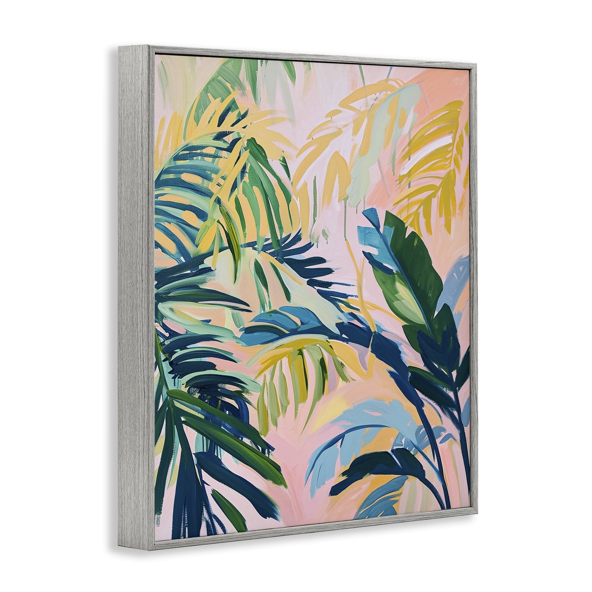Stupell Industries Tropical Leaf Impressions Botanical & Floral Painting Gray Framed Art Print Wall Art, 16 x 20
