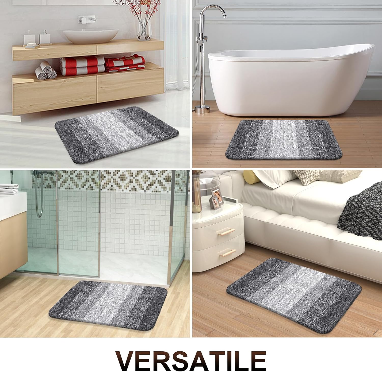 Buganda Microfiber Bathroom Rug, 16"x24", Gray photo 7