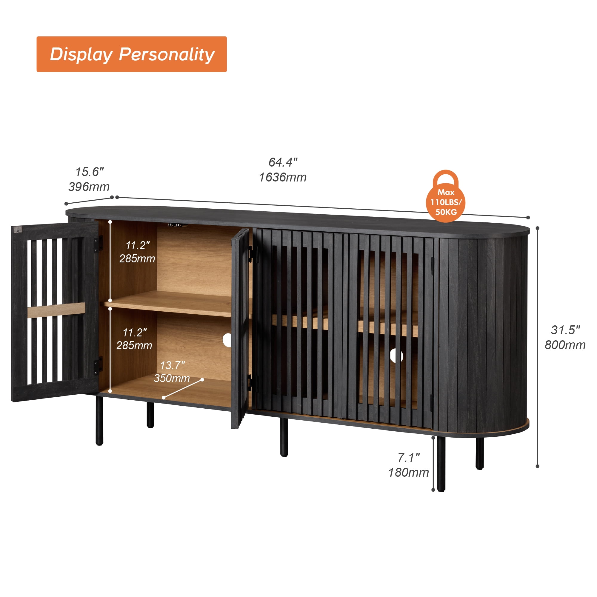 WAMPAT Fluted TV Stand for 75 Inch TV, Modern Entertainment Center with Storage, Wooden Media Console with Pop-up Doors for Livingroom, Bedroom, Black
