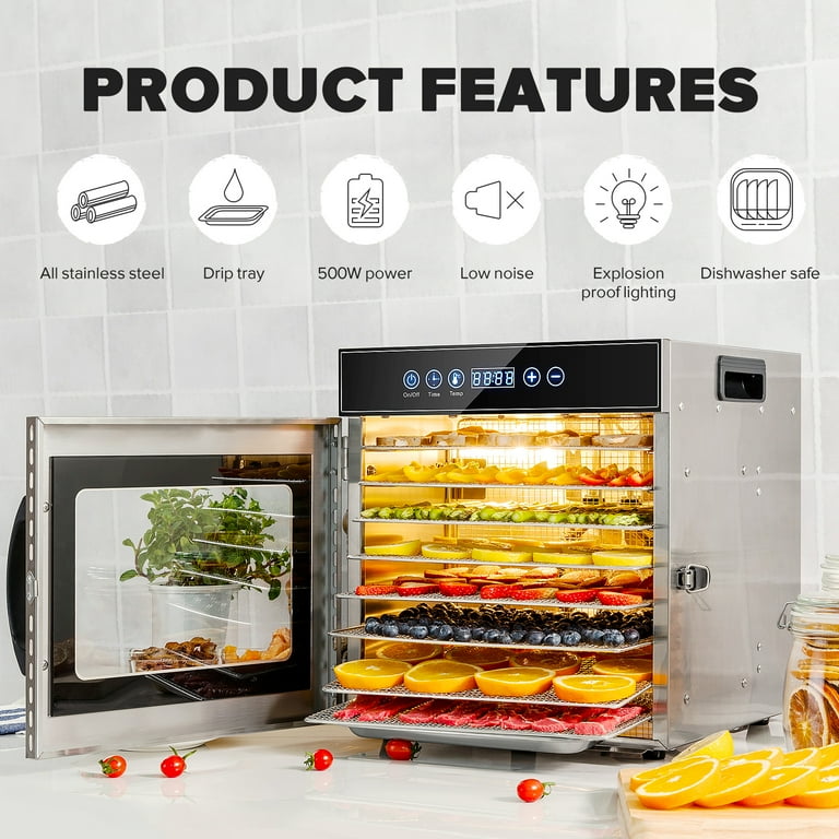 KWASYO 8 Layers Stainless Steel Food Dehydrator Food Dryer for Fruit and Jerky KWASYO 8 Layers Stainless Steel Food Dehydrator Food Dryer for Fruit and Jerky