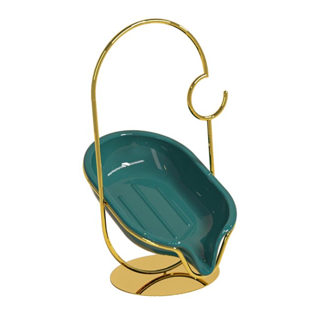 Jabonera autodrenante Estante de exhibición de cerámica creativo Contenedor independiente jabón antideslizante para encimera Gadgets , Verde y dorado Gloria Jabonera