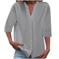 thumbnail image 1 of Timegard Womens Tops 1/2 Sleeve V Neck Button down Shirts Casual Loose Lightweight Blouse Solid Color, 1 of 6