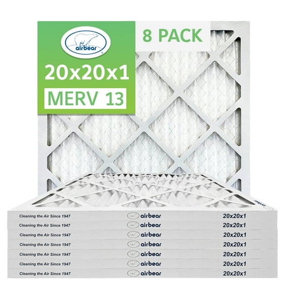 20x20x1 Air Filter MERV 13 (8-Pack) TRION Air Bear Pleated HVAC Air Filters Replacement (Actual Size 19.5 x 19.5 x .75)