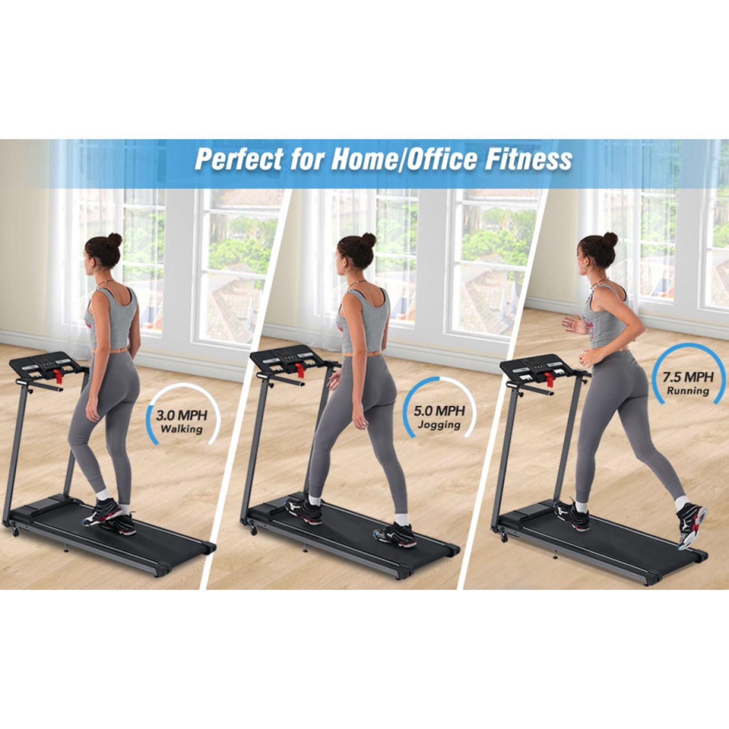 2.5HP Folding Walking Treadmill with 0.5-7.5MPH Speed, 265LBS Capacity, Manual Incline, Fitness Tracking Display, Ultra-Quiet Motor for Home & Office