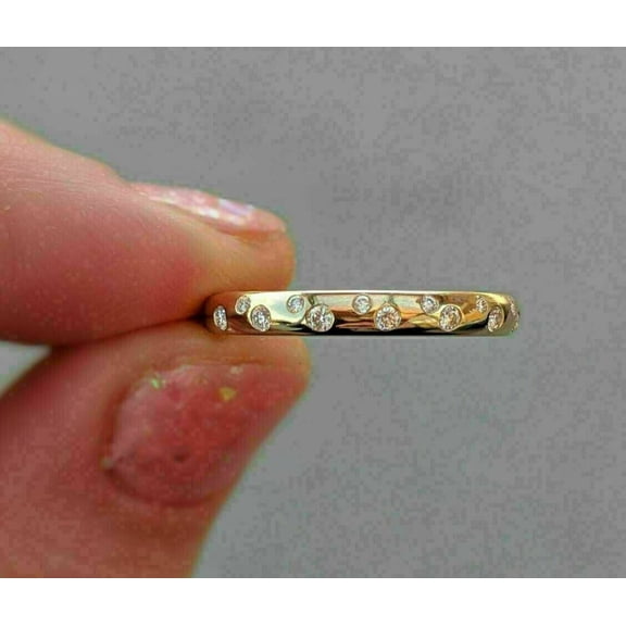 Gaspara Moissanite Flush Setting Women's Engagement Band Ring Sterling Silver 14K Yellow Gold Plated