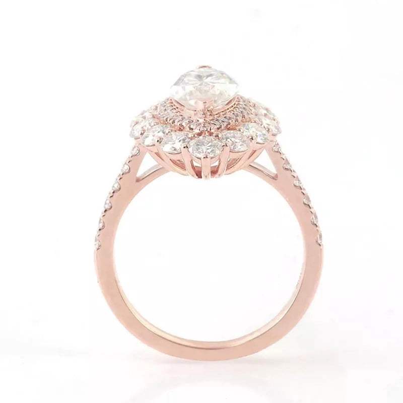 solitaire jewels Art Deco Marquise Moissanite Halo Engagement Ring For Women, 14K Rose Gold