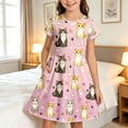 thumbnail image 2 of Glisme Toddler Girls Dress Cartoon Cat Print Short Sleeve Crew Neck Summer Breathable Girls Dresses Size 5-6 Years Pink, 2 of 4