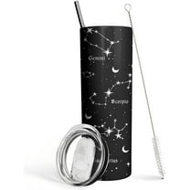 Constellation Tumbler with Lid and Straw, Goth Zodiac Astrology Sign 12 Constellation Insulated Cup Coffee Mug, Birthday Zodiac Gifts for Women Girl, Star Witch Tumbler(Black 20 Oz)