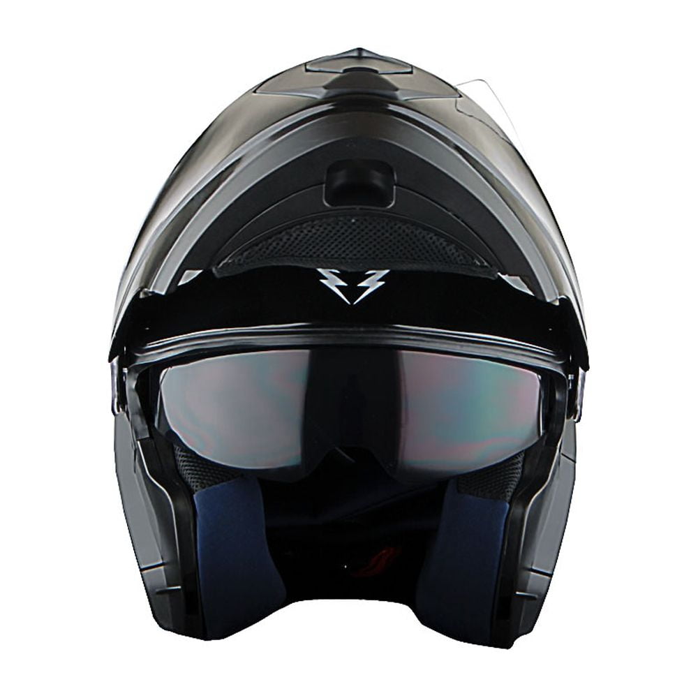 1Storm New Motorcycle Bike Modular Full Face Helmet NOLED901 Dual Visor Sun Shield: Glossy Black