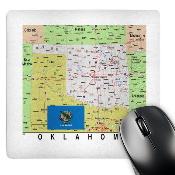 3dRose, Image of Oklahoma Topographic Map With Flag, MousePad