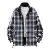 OHMZYZO Jackets for Men Long Sleeve Full Zip Up Plaid Shackets Lightweight Comfy Lapel Coats Casual Stylish Fall Jackets with Pockets