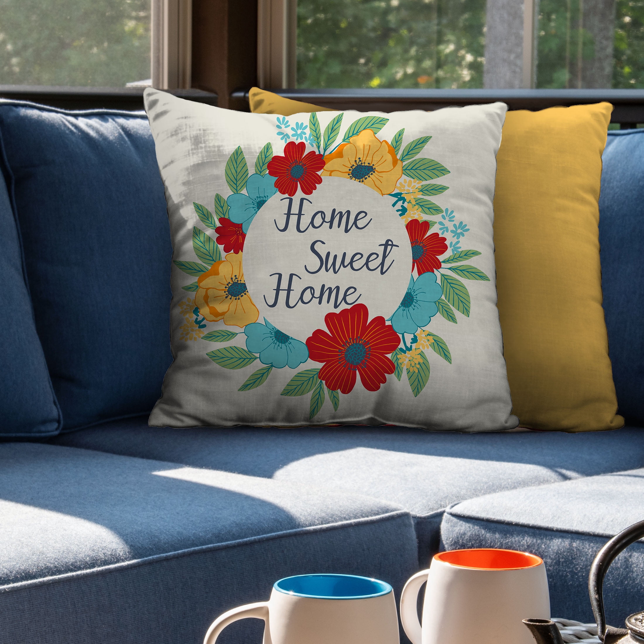 Mainstays 16" x 16" Home Sweet Home Decorative Outdoor Throw Pillow, Multi