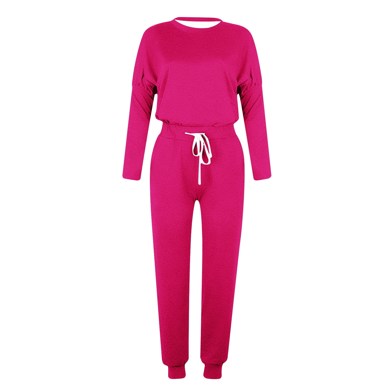 YUGYXL Jogger Sets for Women 2 Piece Lounge Sets Long Sleeve Tops Sweatpant Sweatsuits Set Casual Workout Tracksuits Outfits Hot Pink XL