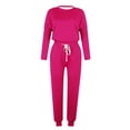 thumbnail image 4 of Cotton Lounge Outfits Two Piece Sweatsuits Womens Long Sleeve Crewneck Pullover Tops Drawstring Sweat Pants Tracksuit (XL, Hot Pink), 4 of 5