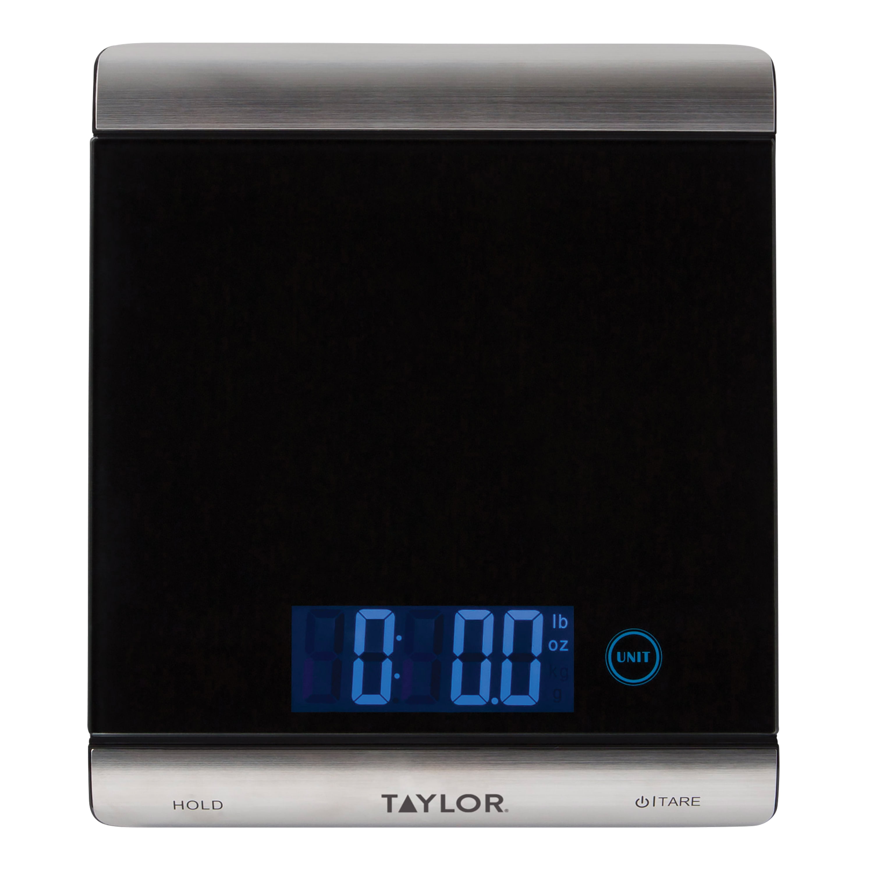 Taylor High-Capacity 33 Pound Digital Kitchen Scale and Food Scale with Hold and Tare Functions in Black and Stainless Steel