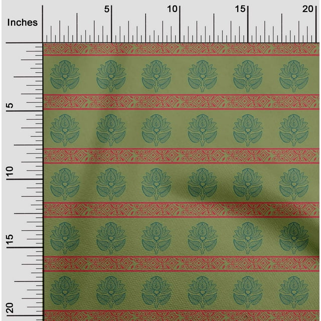 oneOone Organic Cotton Poplin Twill Fabric Leaves & Lotus Block Print Fabric BTY 42 Inch Wide