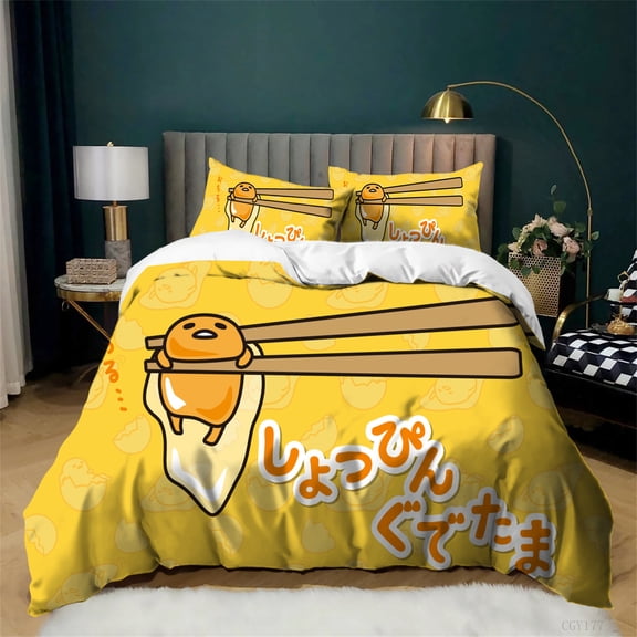 Gudetama Duvet Cover Set 3pcs Soft Breathable Comforter Set Cartoon Duvet Cover Light-Weight Bedding Set for All Season