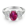 thumbnail image 2 of Gem Stone King 10K White Gold Red Created Ruby and White Lab Grown Diamond Engagement Ring for Women | 2.19 Cttw | Oval 8X6MM | Gemstone July Birthstone | Available in Size 5,6,7,8,9, 2 of 5