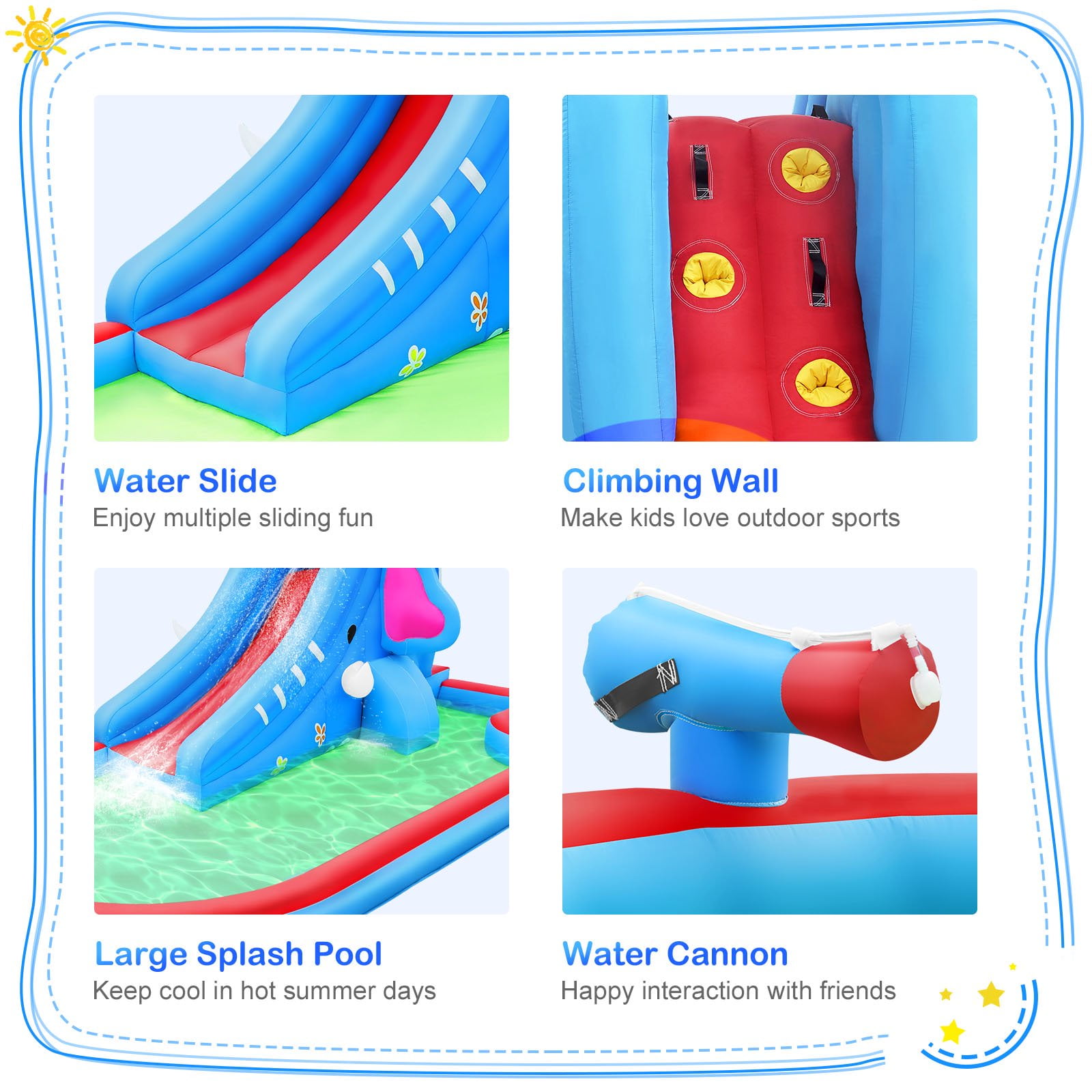 Inflatable Water Slide Bounce House Splash Pool, Water Slide Castle Outdoor Backyard Playhouse for Little Kids