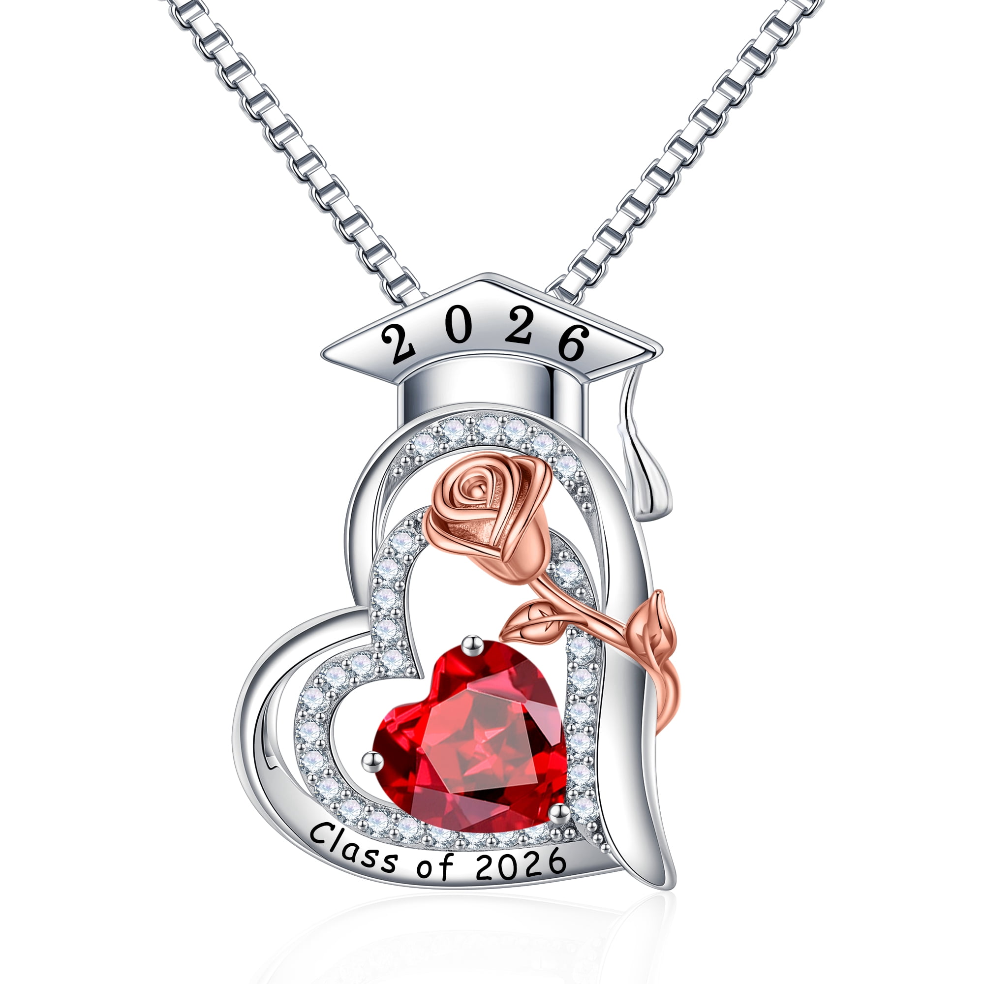 Iefil S925 Sterling Silver Birthstone Heart Pendant Necklace for Women, Dainty Graduation Gifts 2026, Rose CZ Fine Jewelry