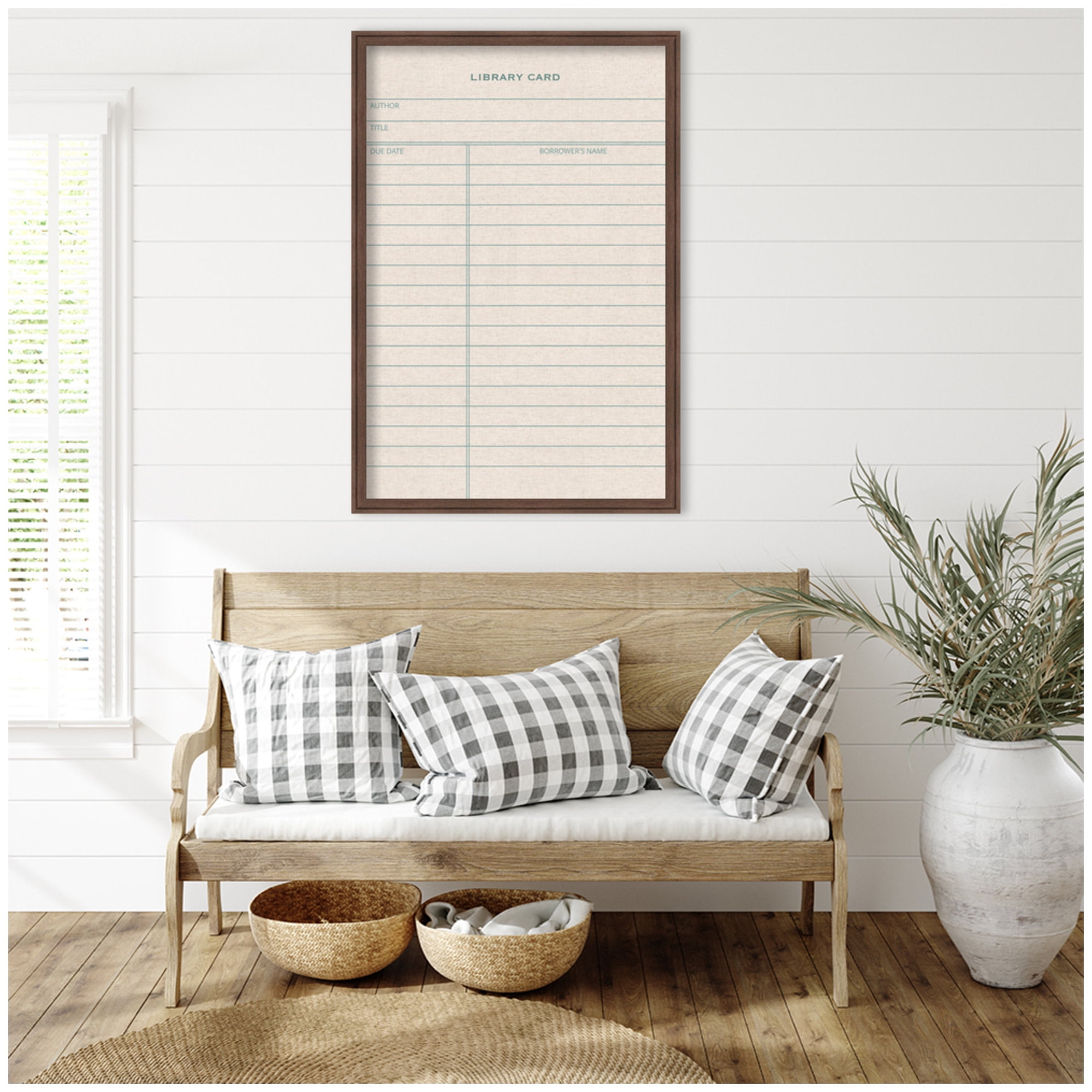 Kate and Laurel Framed Fabric Pinboard 26 x 38, Linen Library Card Printed Linen Classic Bulletin Board for Use as a Vision Board or Wall Organization, Florence Medium Brown Frame