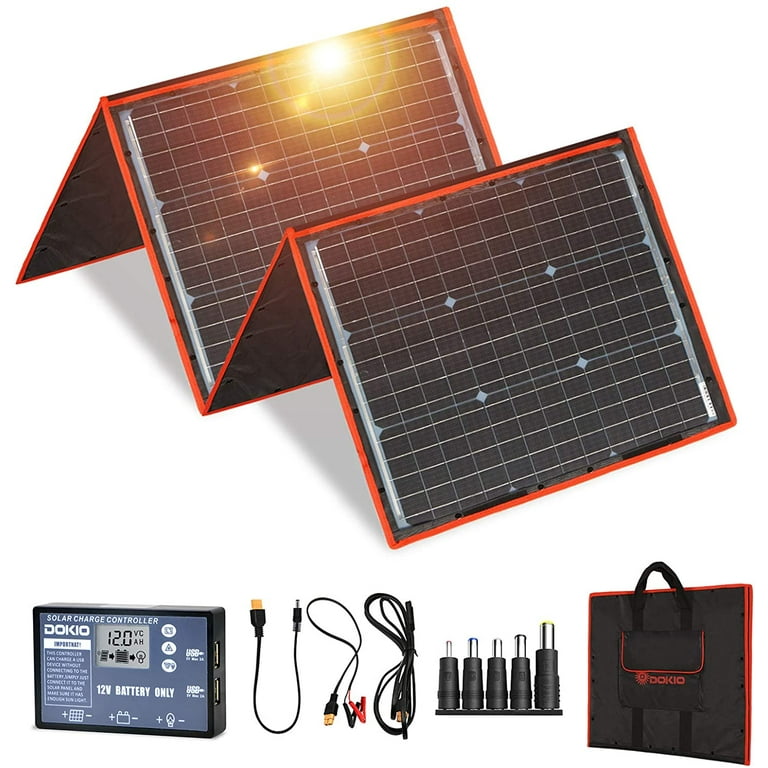 DOKIO 150w Solar Panel Kit Portable Folding Monocrystalline Include Solar  Charge Controller and PV Cable for 12v Battery Charging Camper RV Van