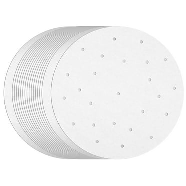 100 Pack Juvale Round Air Fryer Liners with Holes for Air Fryer Basket, Dumpling Paper, 10 Inch Perforated Liner Sheets Compatible with Bamboo Steamer for Baking (White)