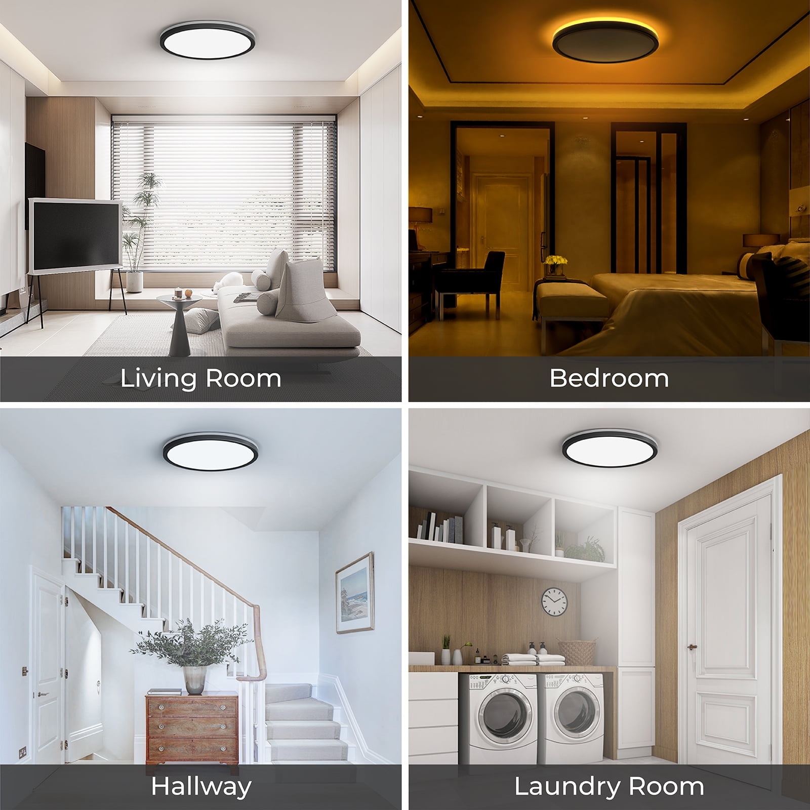 Matane 12'' LED Flush Mount Ceiling Light Fixture with Night Light, 24W 2400LM 3000K/4000K/5000K, Ceiling Lamp Surface Mount Round Lighting Fixture for Bedroom, Dining Room, Kitchen,Black