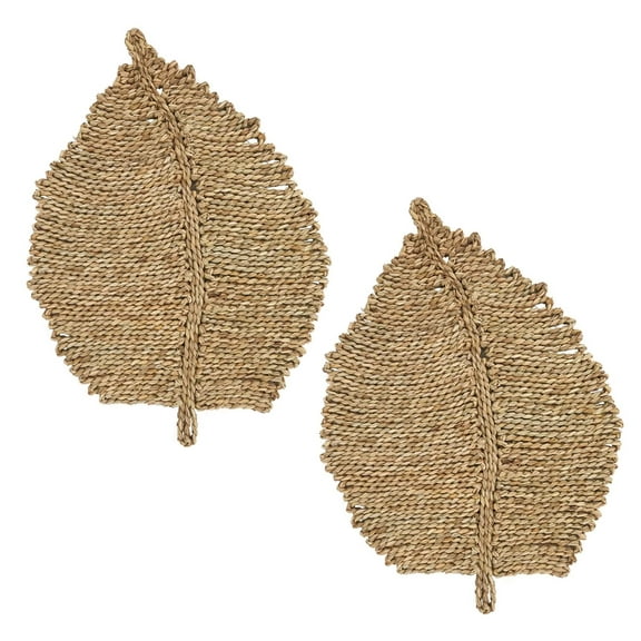Fennco Styles Seagrass Leaf Shaped Table Placemats 14" W x 20" L, Set of 2 - Natural Woven Table Mats for Home Décor, Dining Table, Banquet, Farmhouse, Everyday Use and Special Occasion